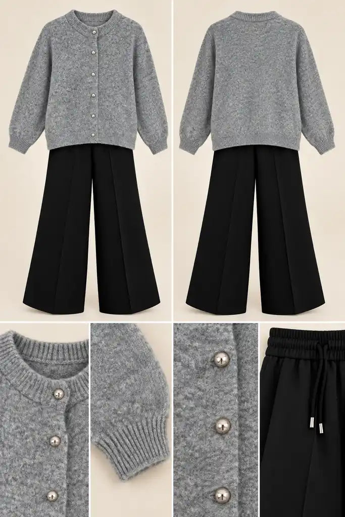 Melora Gold Düğmeli Yumuşak Dokulu Hırka Gri