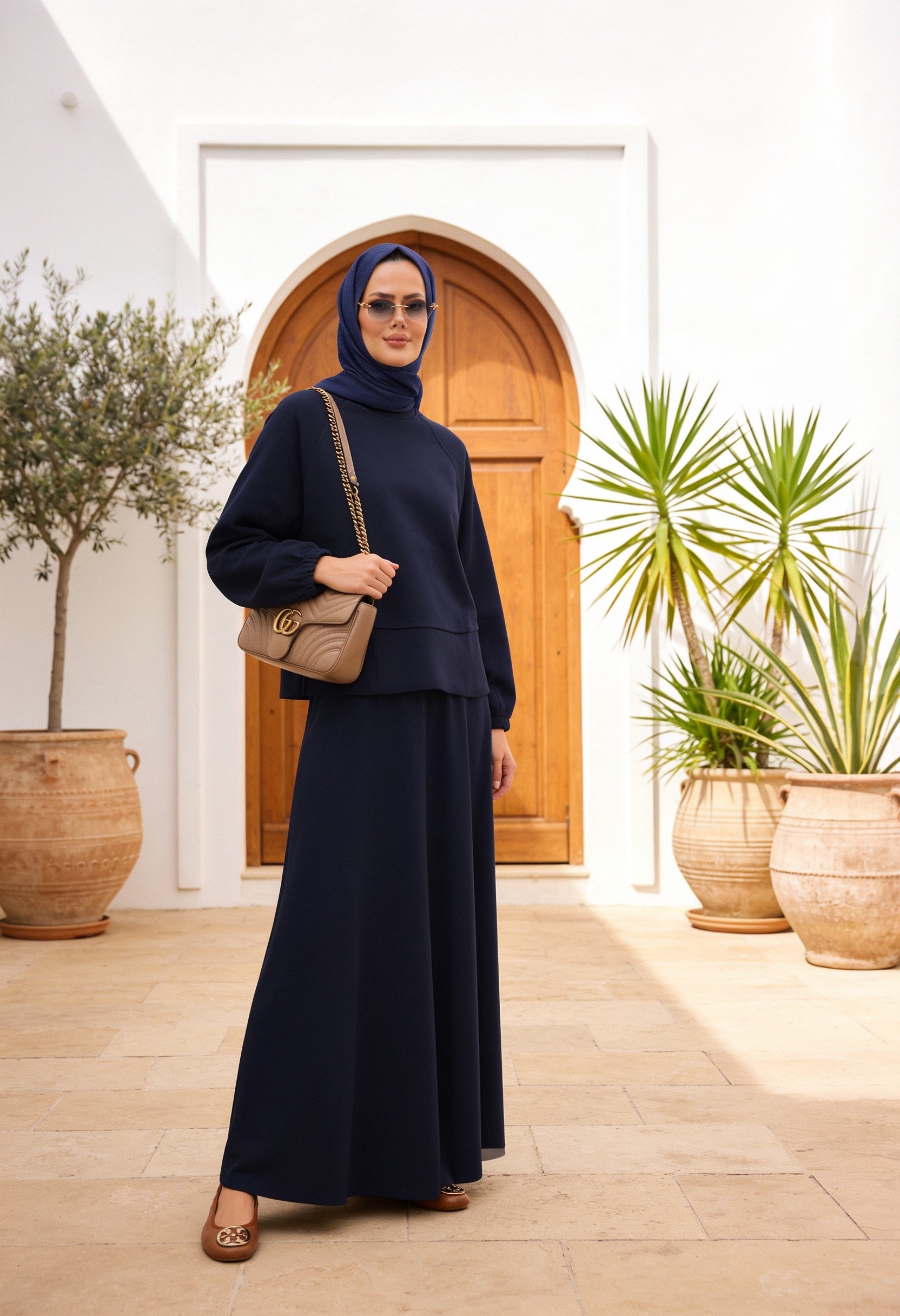 Mihra Modal Kumaş Oversize Etekli Takım – Lacivert