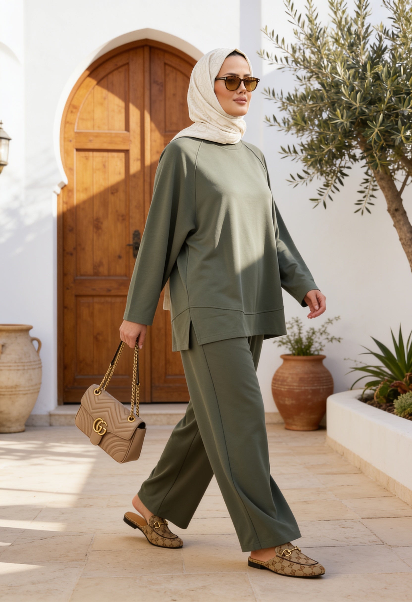 Aluna Modal Pantolonlu Takım | Premium Oversize Rahat Kalıp Yeşil