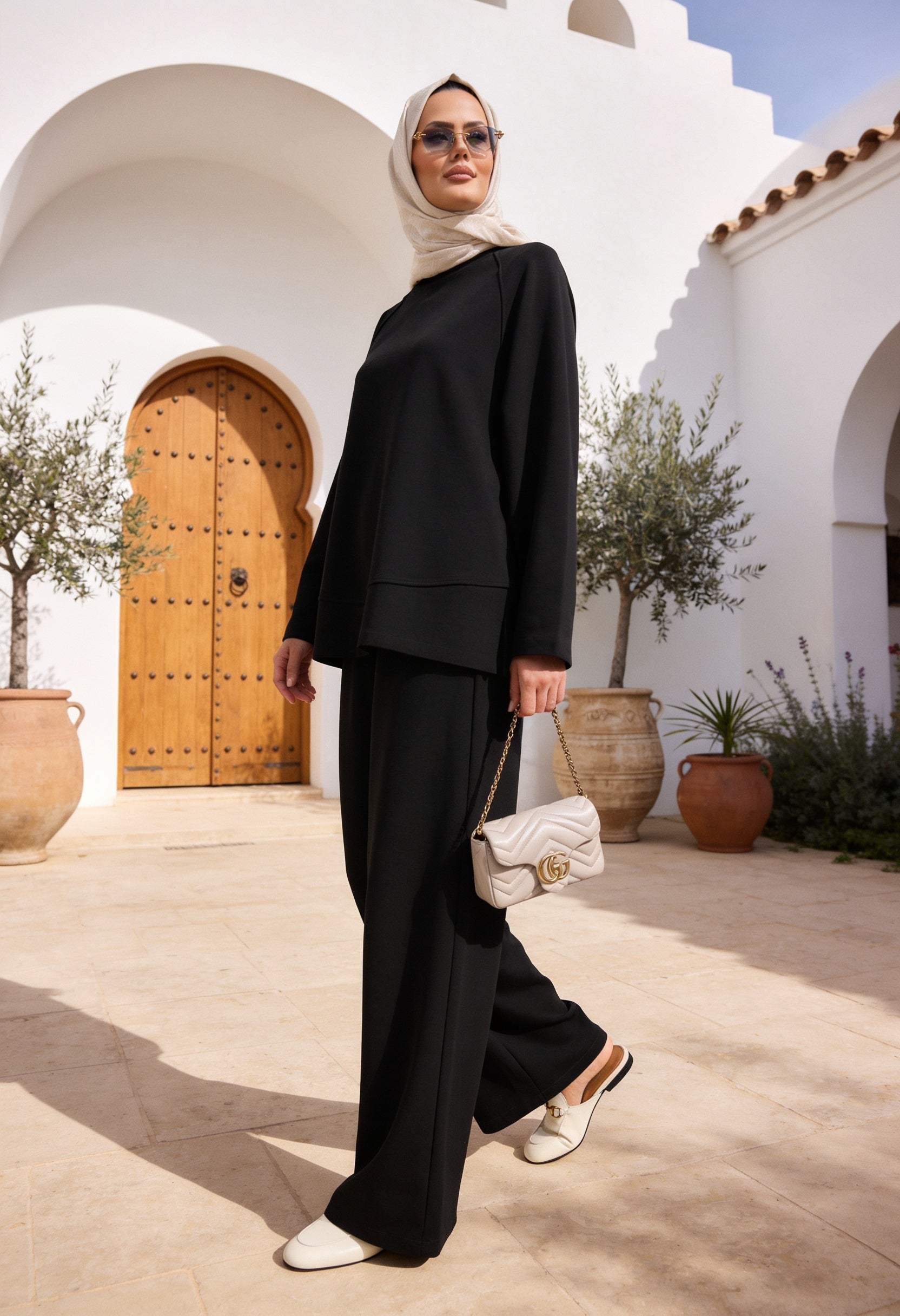 Aluna Modal Pantolonlu Takım | Premium Oversize Rahat Kalıp-Siyah