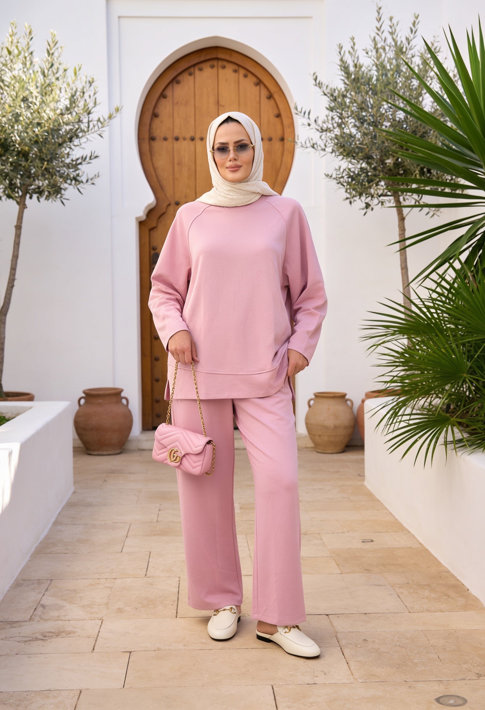 Aluna Modal Pantolonlu Takım | Premium Oversize Rahat Kalıp-Pembe