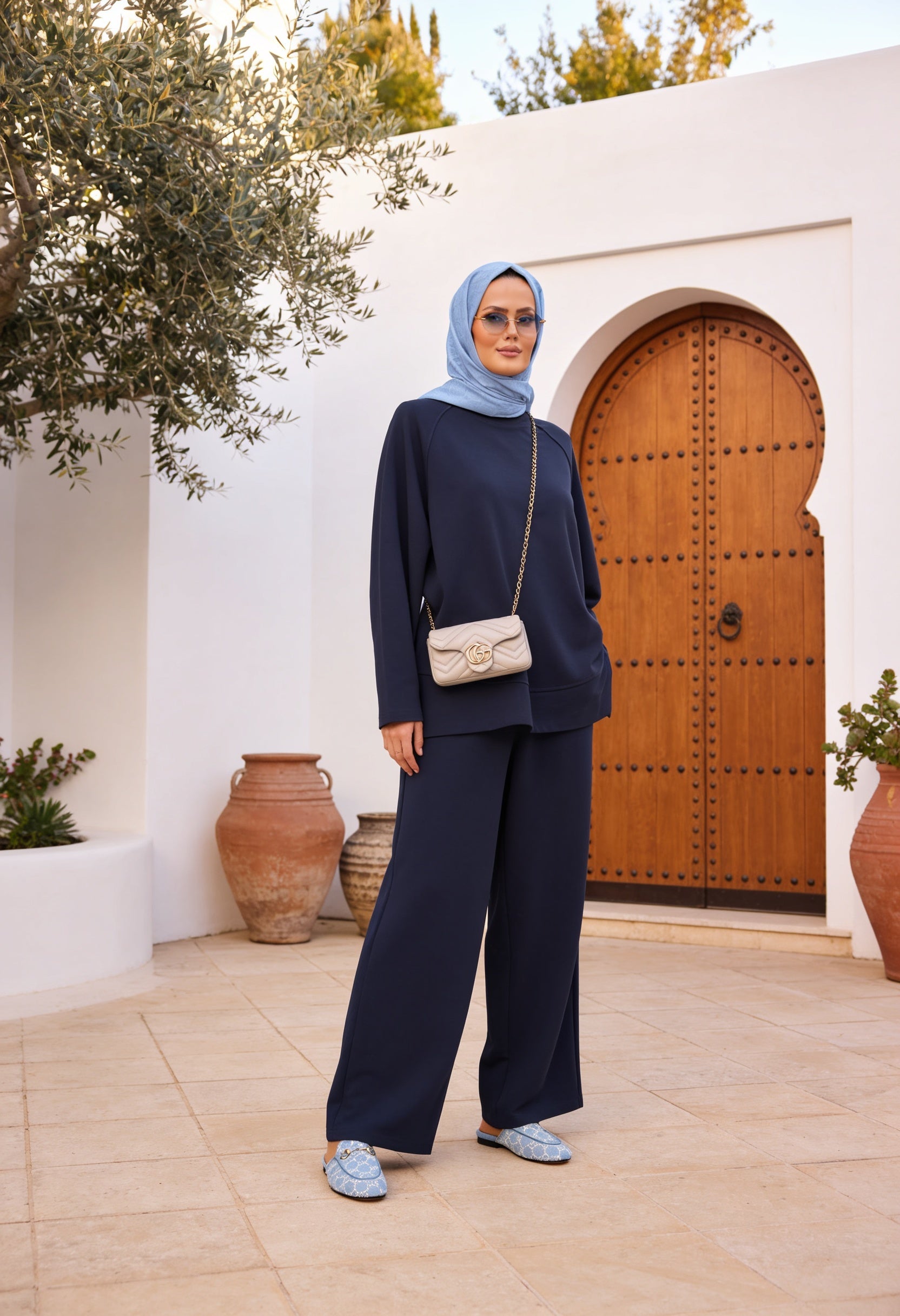 Aluna Modal Pantolonlu Takım | Premium Oversize Rahat Kalıp Lacivert