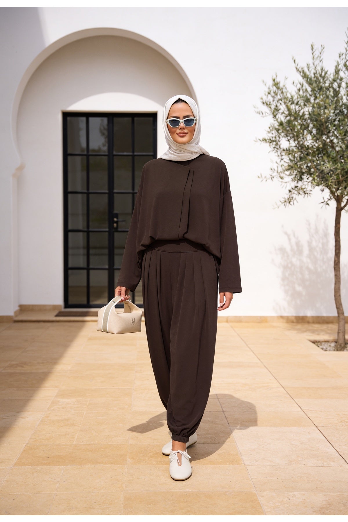 Pike Modal Şalvar Pantolon Model Oversize Takım – Kahverengi