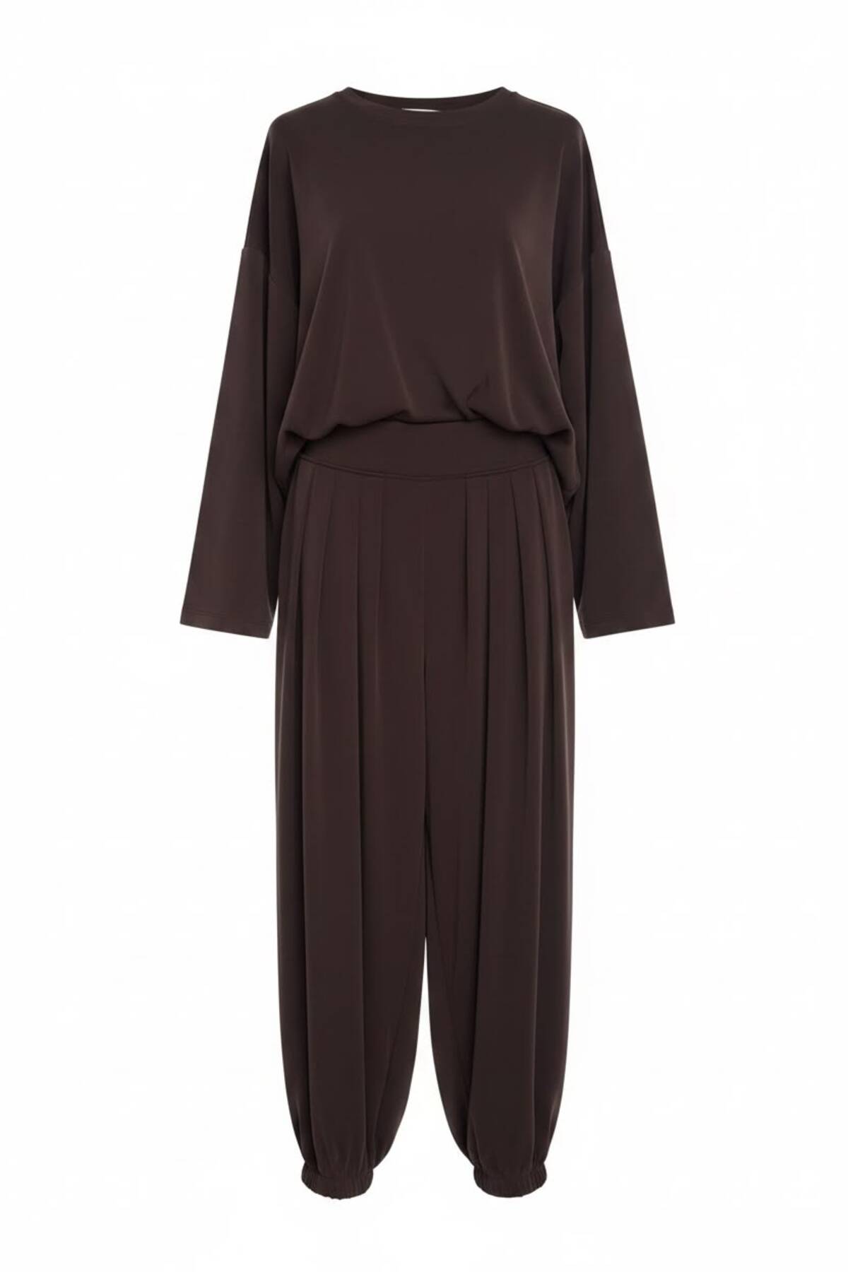 Pike Modal Şalvar Pantolon Model Oversize Takım – Kahverengi