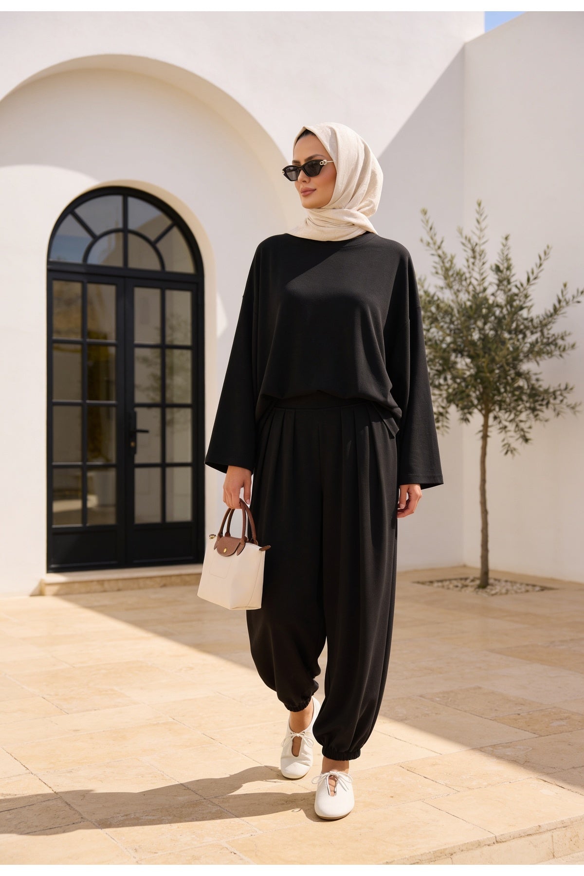 Pike Modal Şalvar Pantolon Model Oversize Takım – Siyah