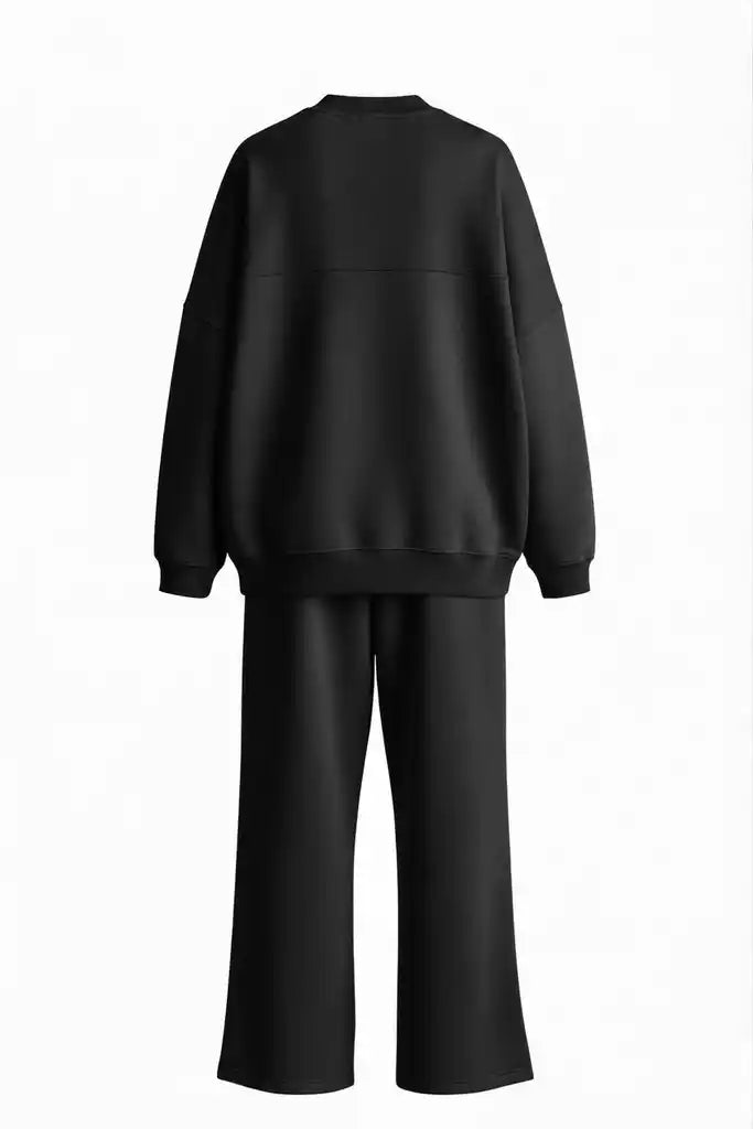 3-Thread Brushed Bomber Two-Piece Modest Set | Cotton Comfortable Set Black