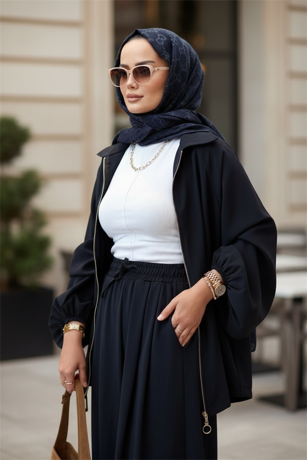 Eleganza Palazzo Fermuarlı İkili Takım – Mevsimlik -36-50 Beden Lacivert