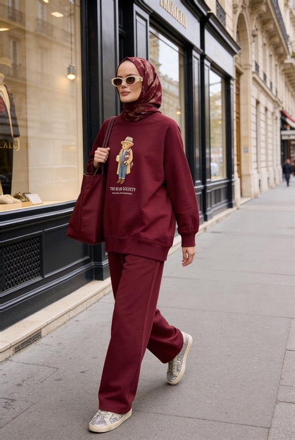 Bear Sea Comfort Pamuklu Oversize Takım – Bol Paça Rahat Kesim -KoyuBordo