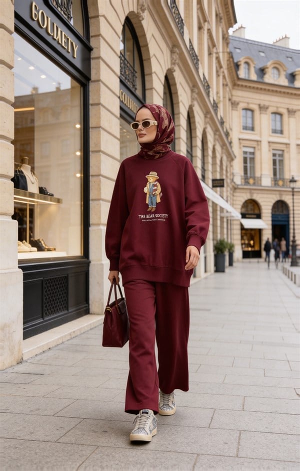 Bear Sea Comfort Pamuklu Oversize Takım – Bol Paça Rahat Kesim -KoyuBordo