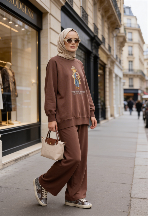 Bear Sea Comfort Pamuklu Oversize Takım – Bol Paça Rahat Kesim -Kahve
