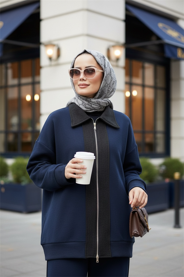 Nordic Selanik- Kaşe Detaylı Oversize Takım |Lacivert