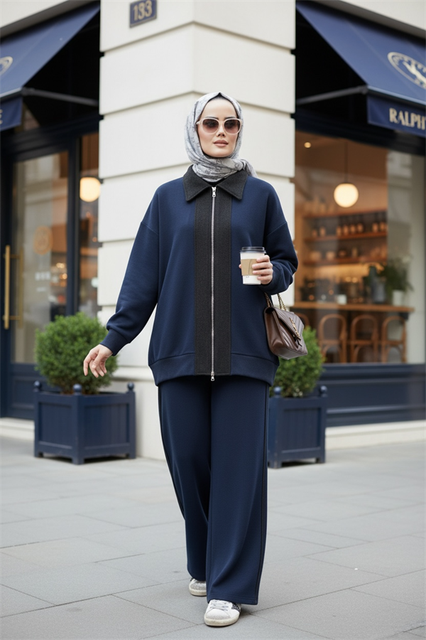 Nordic Selanik- Kaşe Detaylı Oversize Takım |Lacivert
