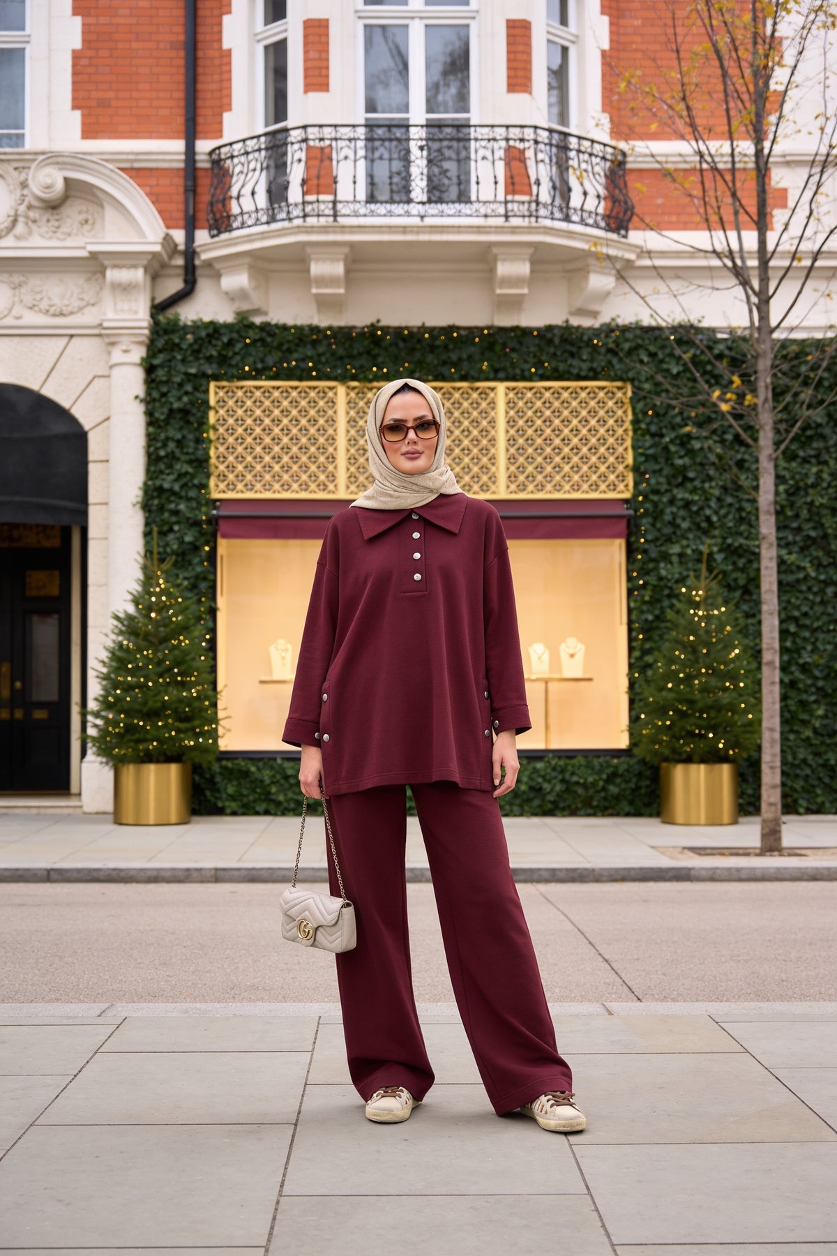 Alina Polo Yaka İkili Takım Bordo