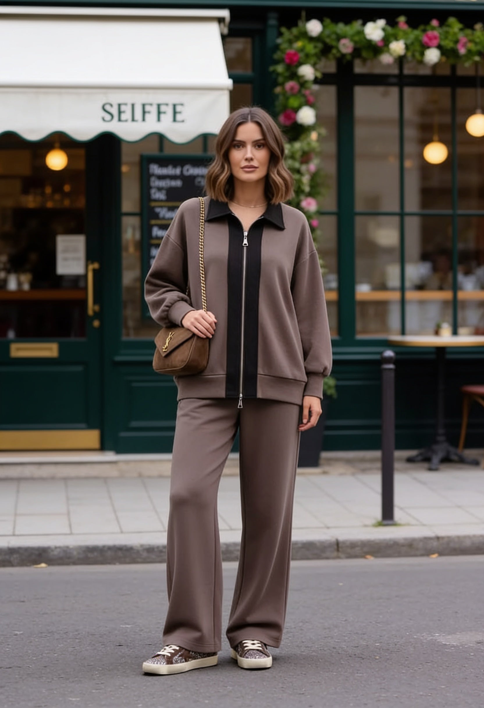 Selanik- Kaşe Detaylı Oversize Takım |Vizonkahve