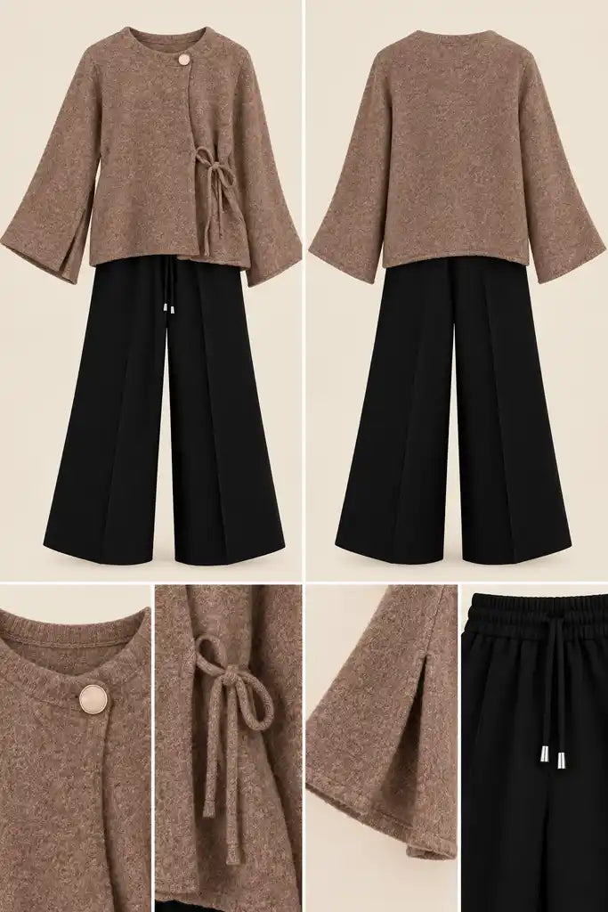 Panço Hırka Yan Bağlamalı Triko Hırka Camel