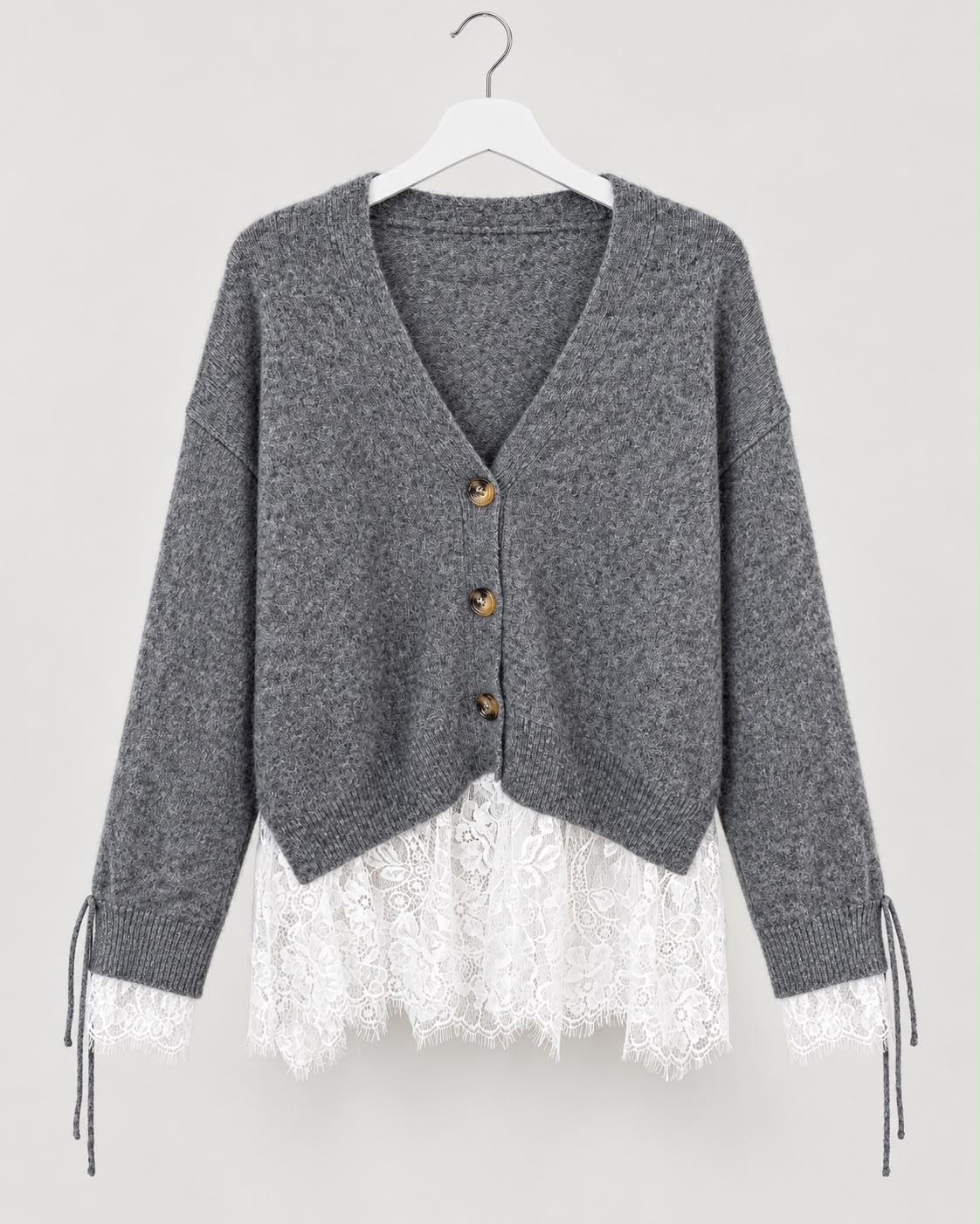 Buttoned Premium Striped Plush Knit Cardigan Coffee