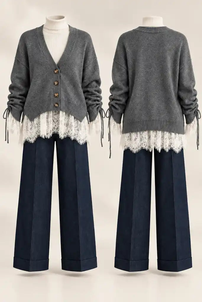 Buttoned Premium Striped Plush Knit Cardigan Coffee