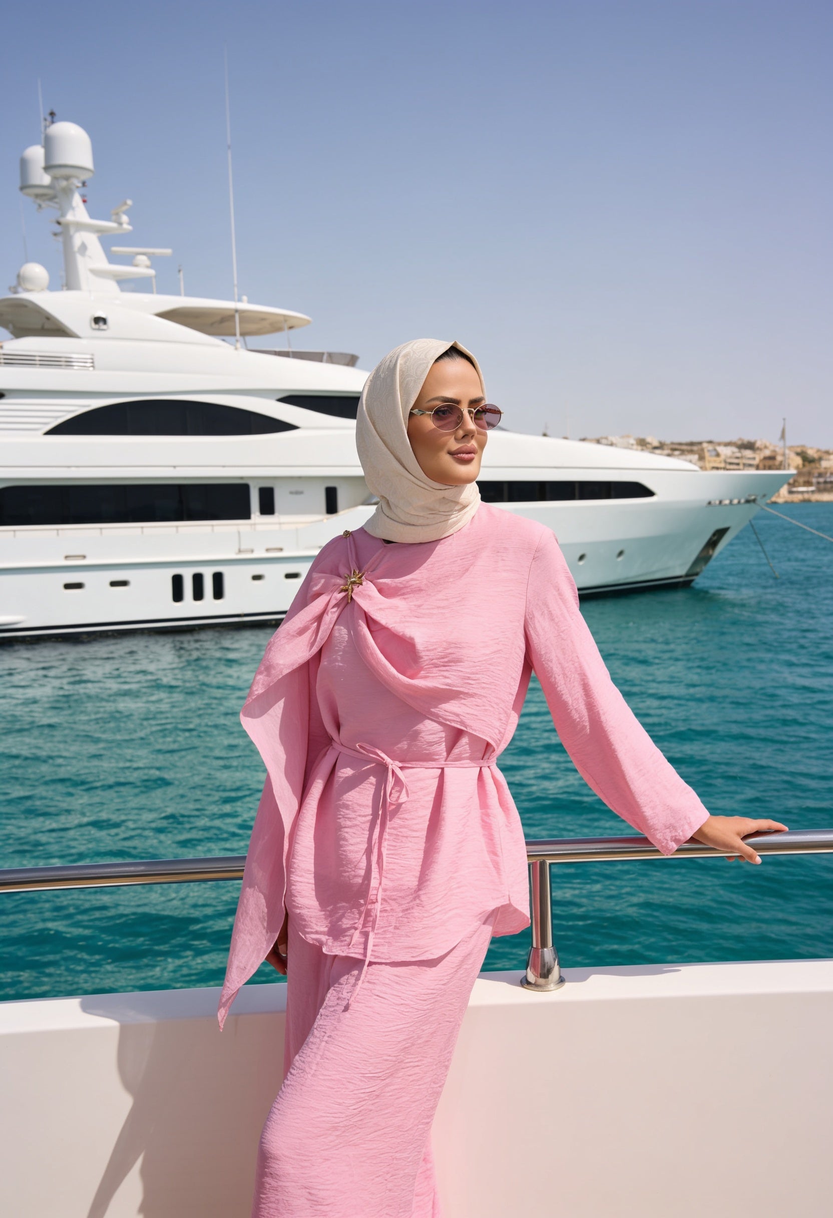 Deniz Broş Detaylı Astarlı Pantolonlu Takım Pembe