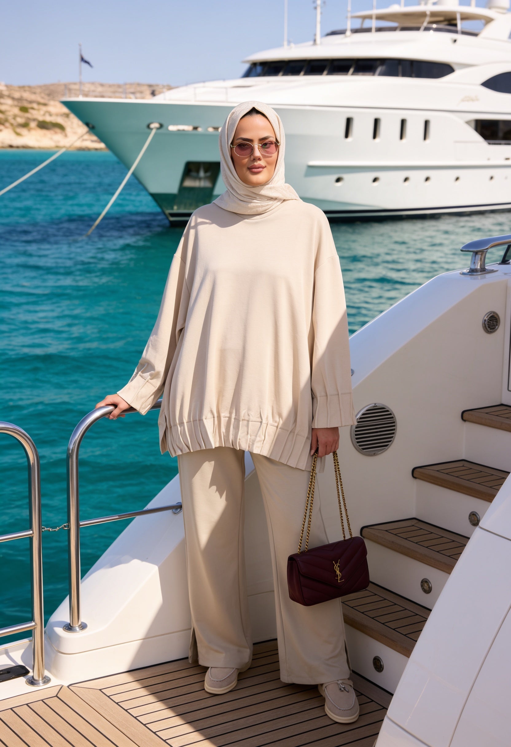 Alisa Pileli Premium Modal Kumaş Tesettür İkili Takım – Bej