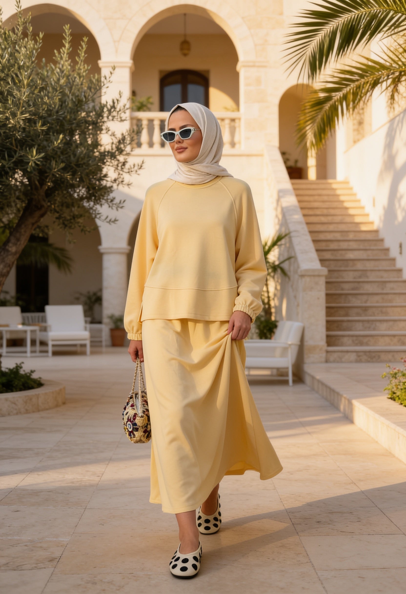Mihra Modal Kumaş Oversize Etekli Takım Sarı