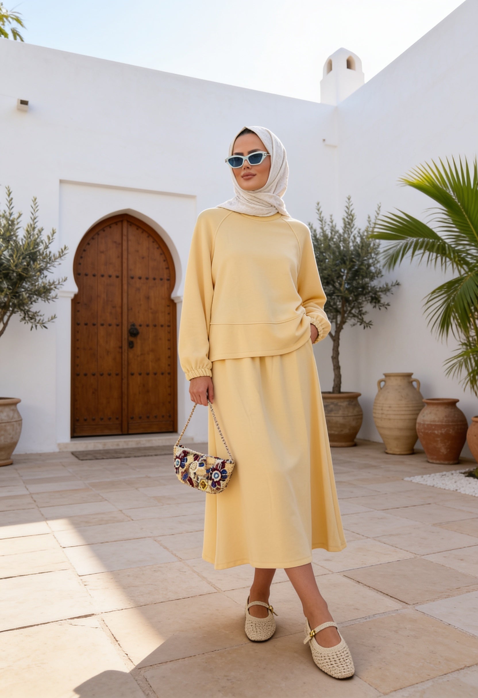 Mihra Modal Kumaş Oversize Etekli Takım Sarı