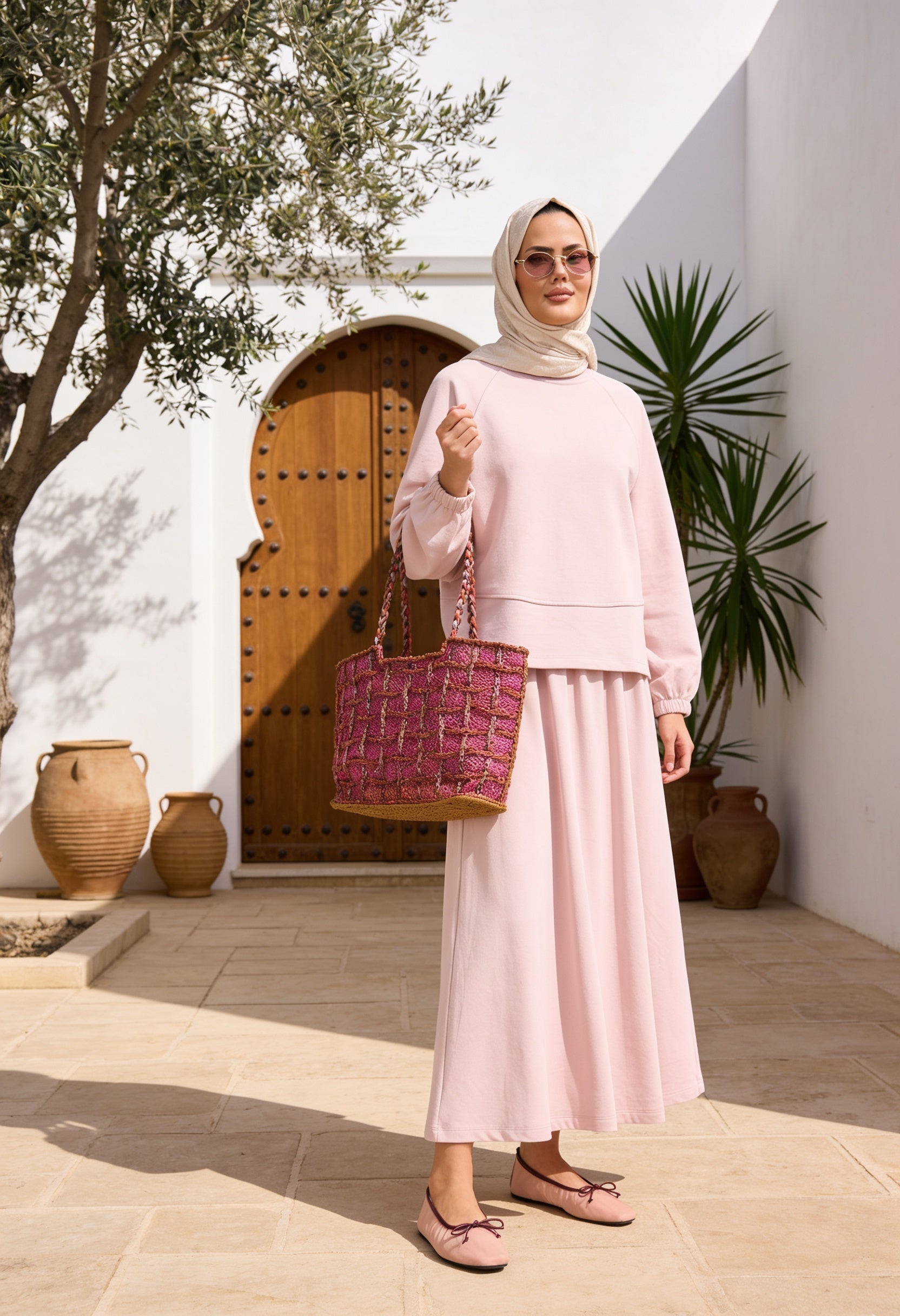 Mihra Modal Kumaş Oversize Etekli Takım Tozpembe