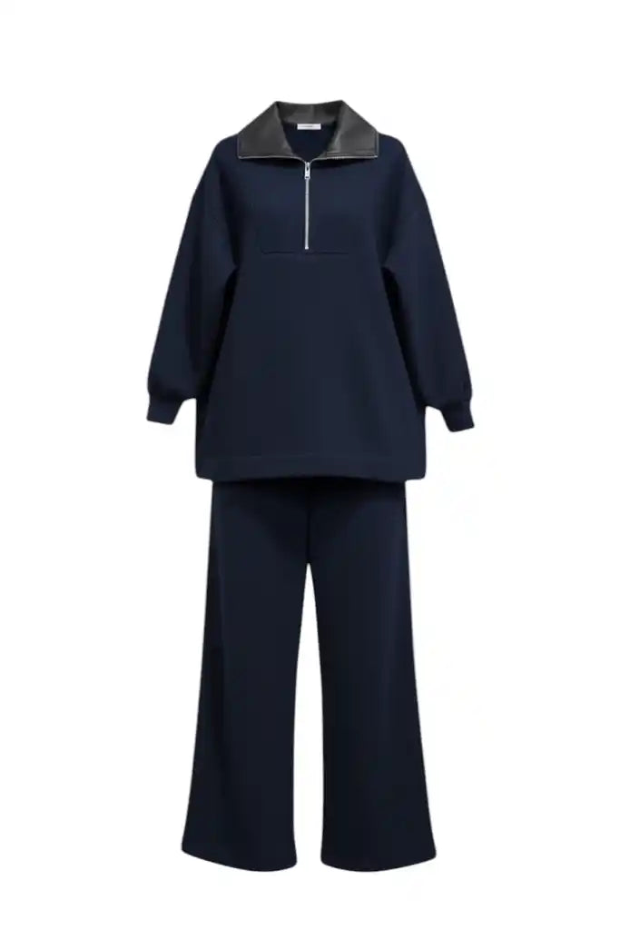 Oslo Comfort Set – Thessaloniki Fabric Two-Piece Modest Wear Outfit Navy Blue