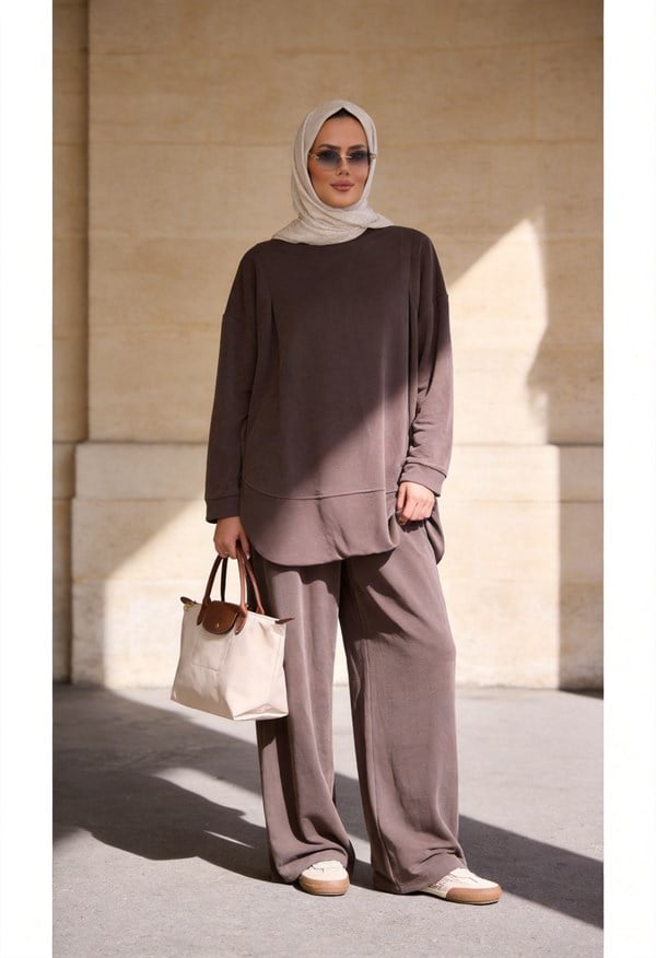 Pike Modal Oversize Pantolonlu Takım - Vizon