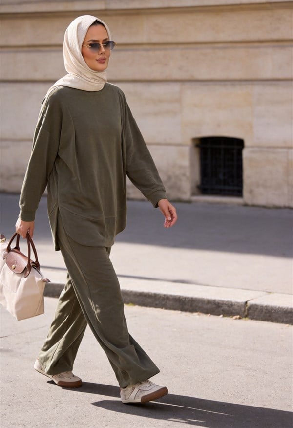 Pike Modal Oversize Pantolonlu Takım - Yeşil
