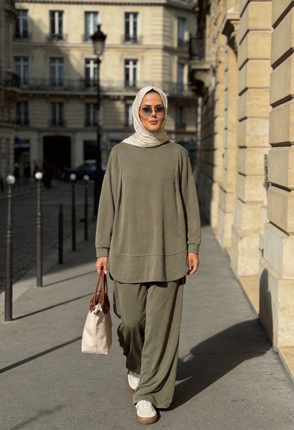 Pike Modal Oversize Pantolonlu Takım - Yeşil