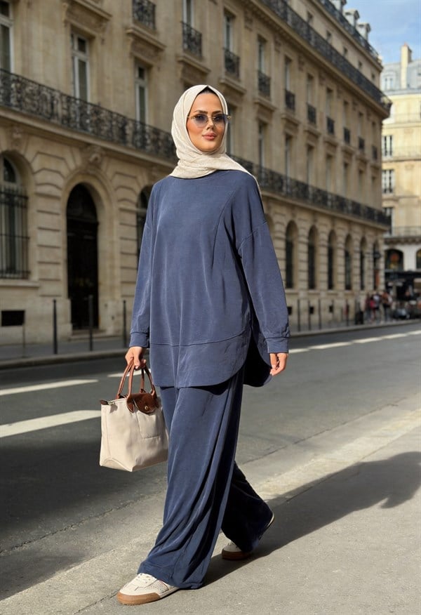 Pike Modal Oversize Pantolonlu Takım - Lacivert