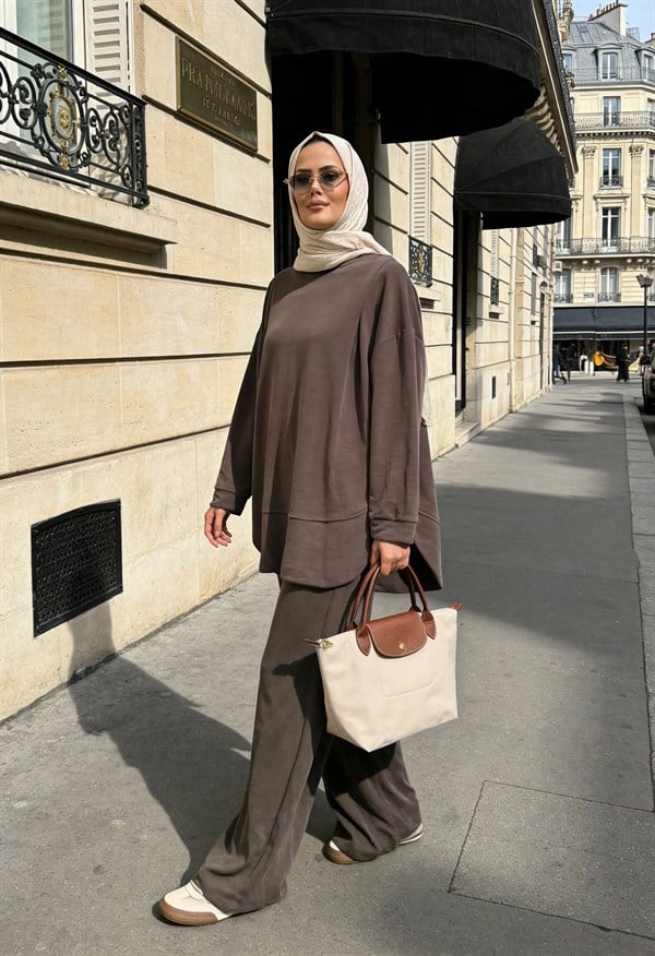 Pike Modal Oversize Pantolonlu Takım - Vizon