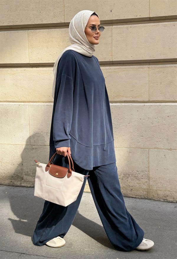 Pike Modal Oversize Pantolonlu Takım - Lacivert