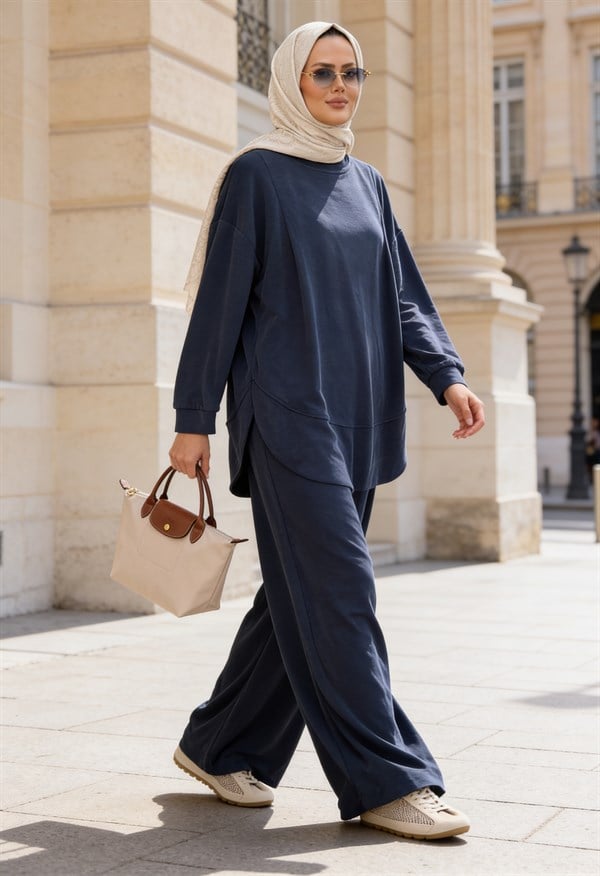 Pike Modal Oversize Pantolonlu Takım - Lacivert