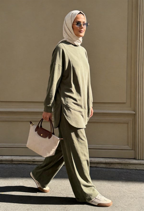 Pike Modal Oversize Pantolonlu Takım - Yeşil