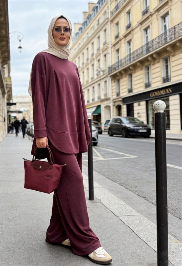 Pike Modal Oversize Pantolonlu Takım - Mürdüm