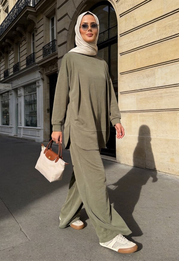 Pike Modal Oversize Pantolonlu Takım - Yeşil