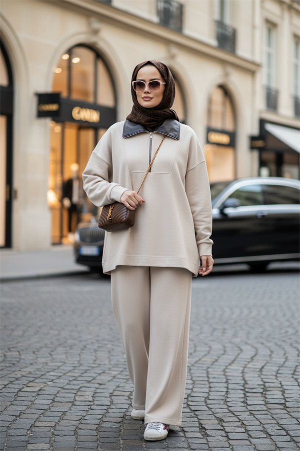 Oslo Comfort Set – Selanik Kumaş İkili Tesettür Takım Vanilya