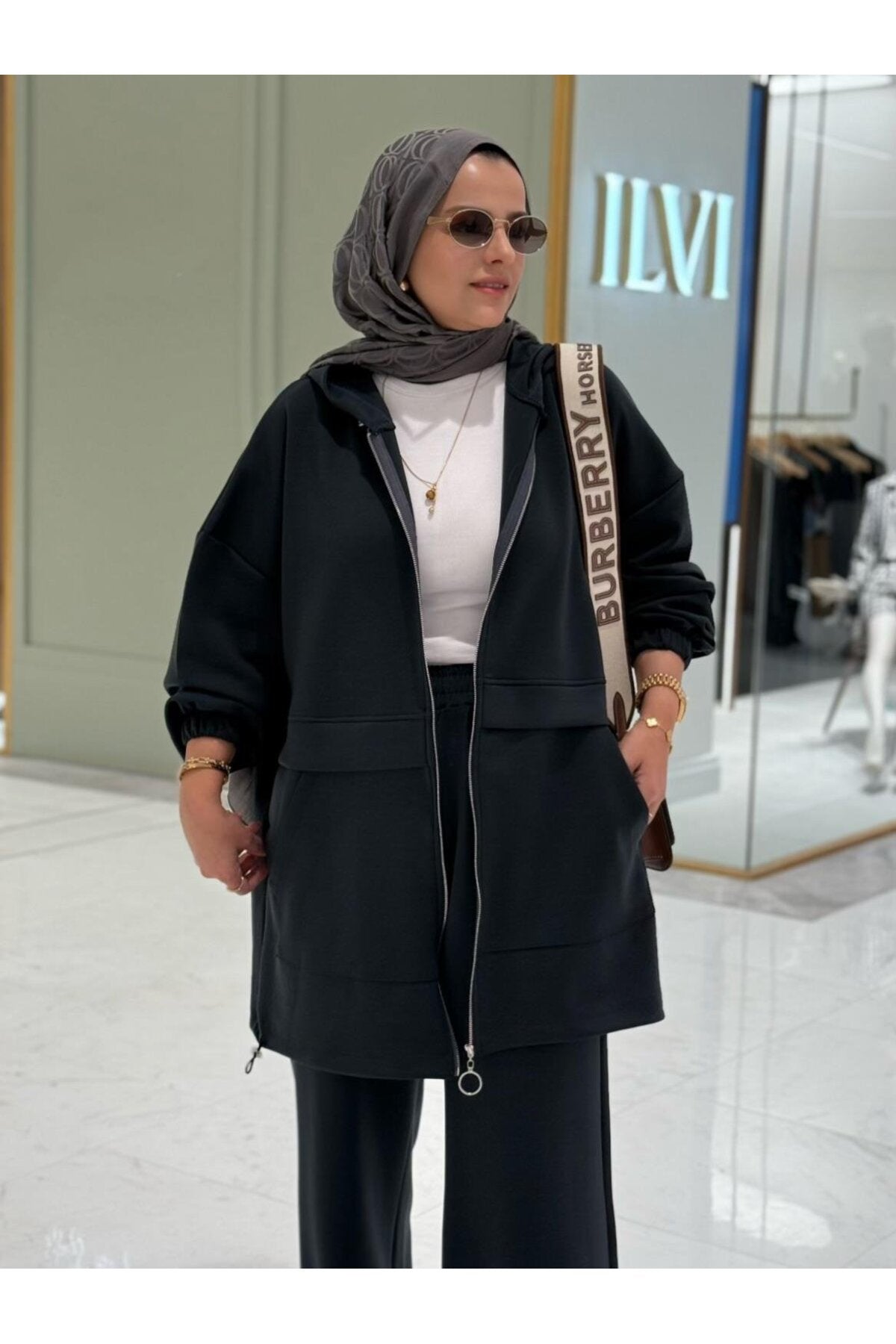 Velvet Modal Kapşonlu İkili Tesettür Takım Acıkahve
