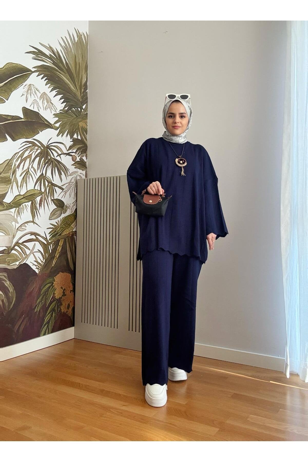 Fitilli Kolyeli Günlük Triko Ikili Takım Bordo