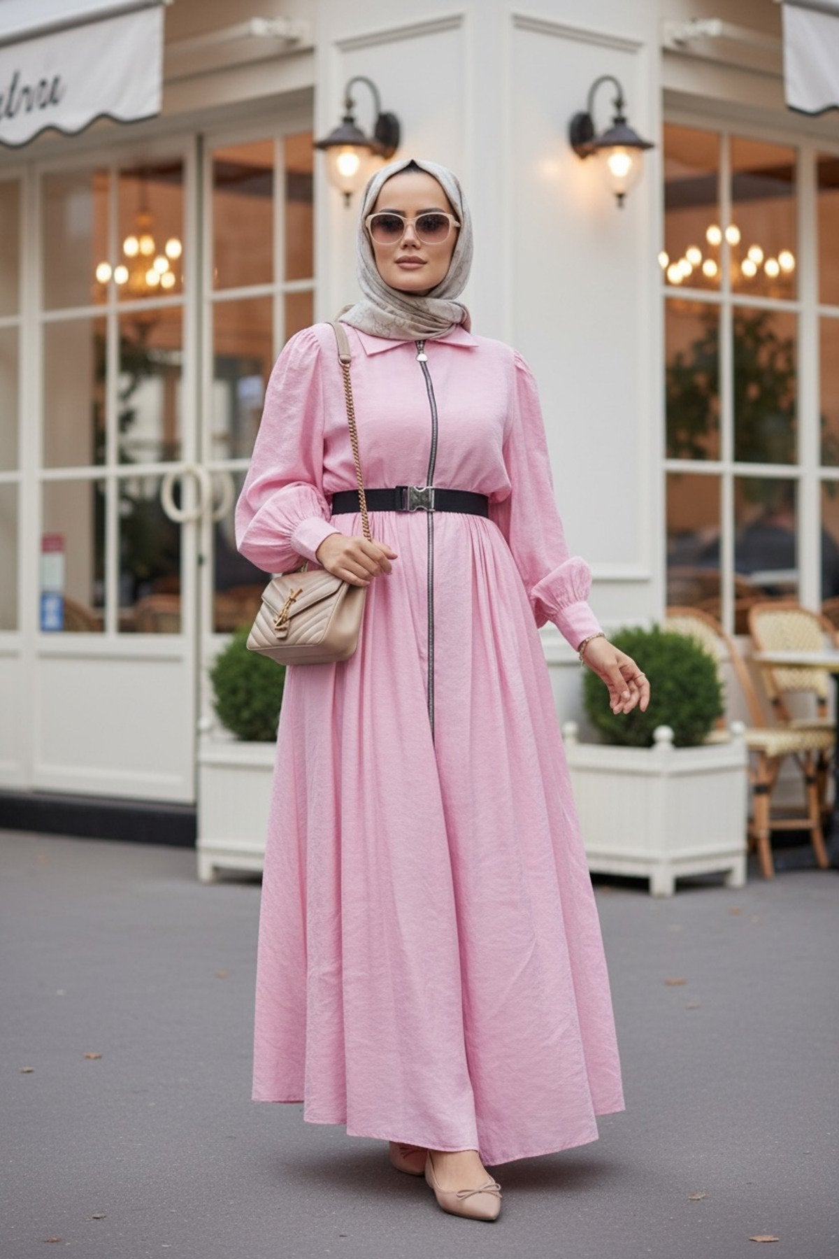 Fermuarlı Pamuklu Tesettür Elbise | Yazlık Günlük ve Özel Gün Elbisesi | Pembe