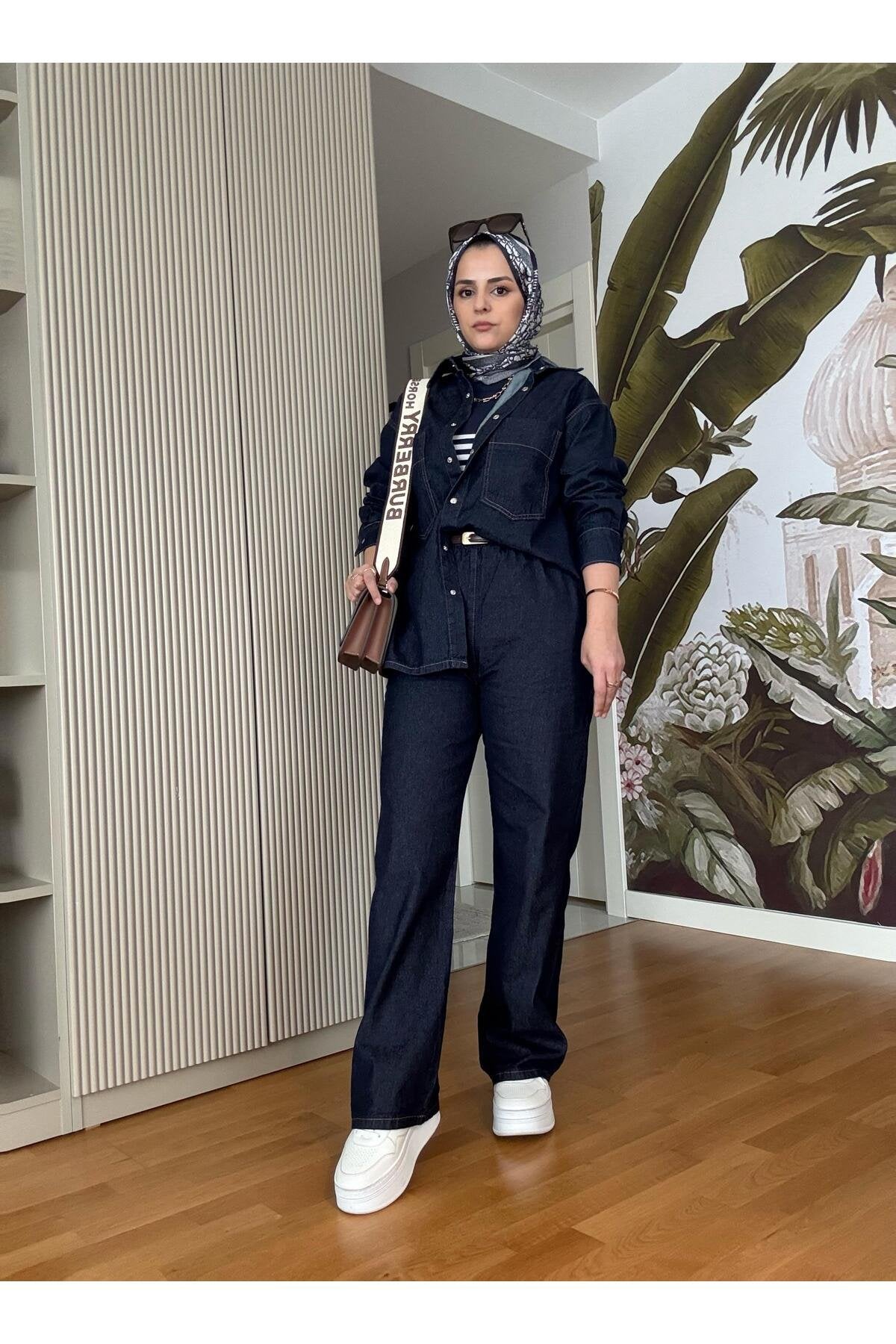 Gömlekli Denim Takım Koyu Mavi