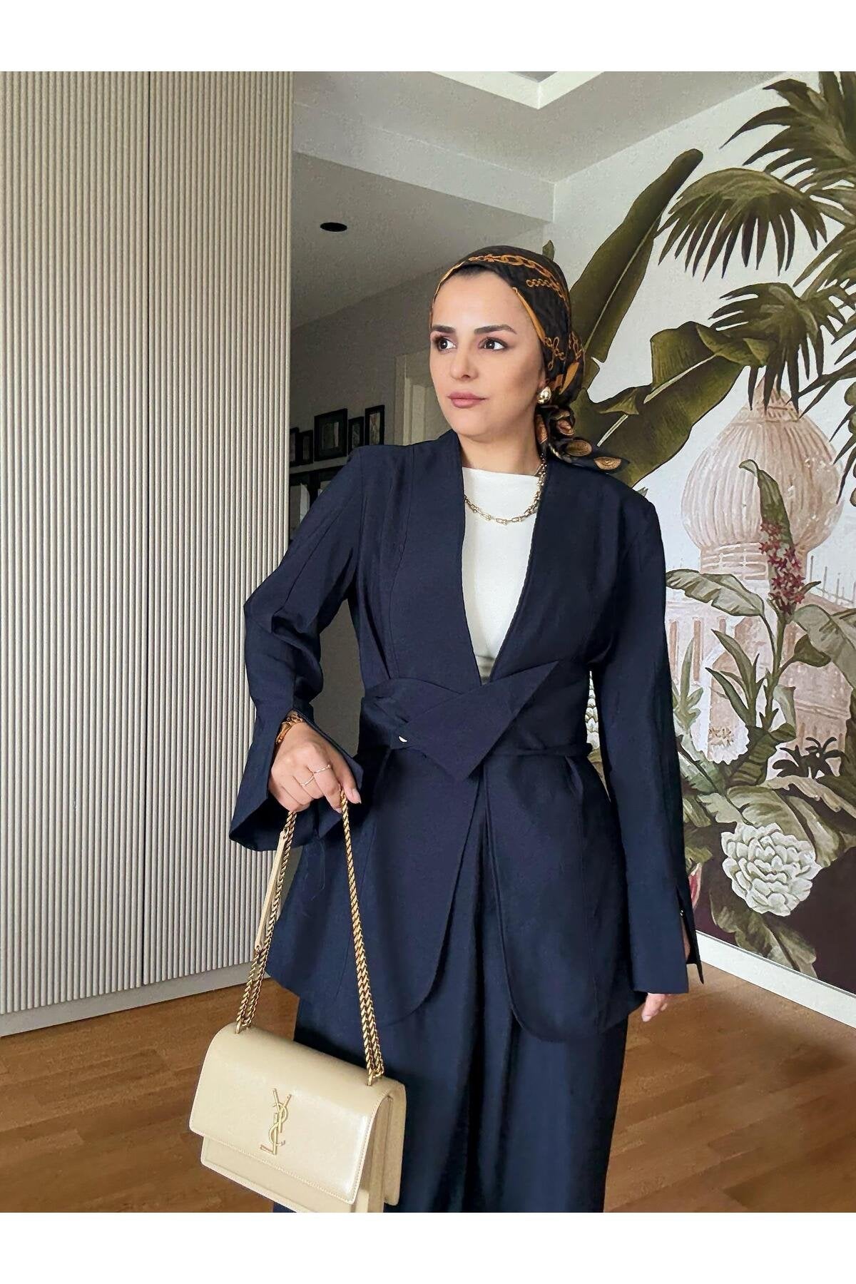 Moila İthal Dokuma Kumaş Ceket +Palazzo Pantolon Takım Bordo
