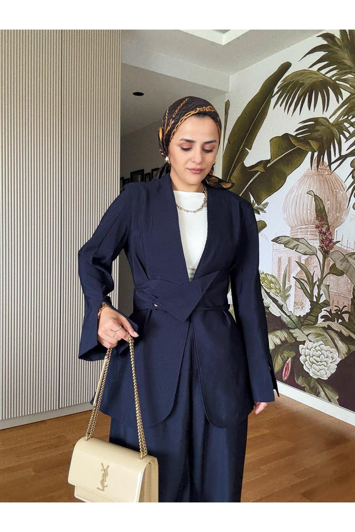 Moila İthal Dokuma Kumaş Ceket +Palazzo Pantolon Takım Bordo
