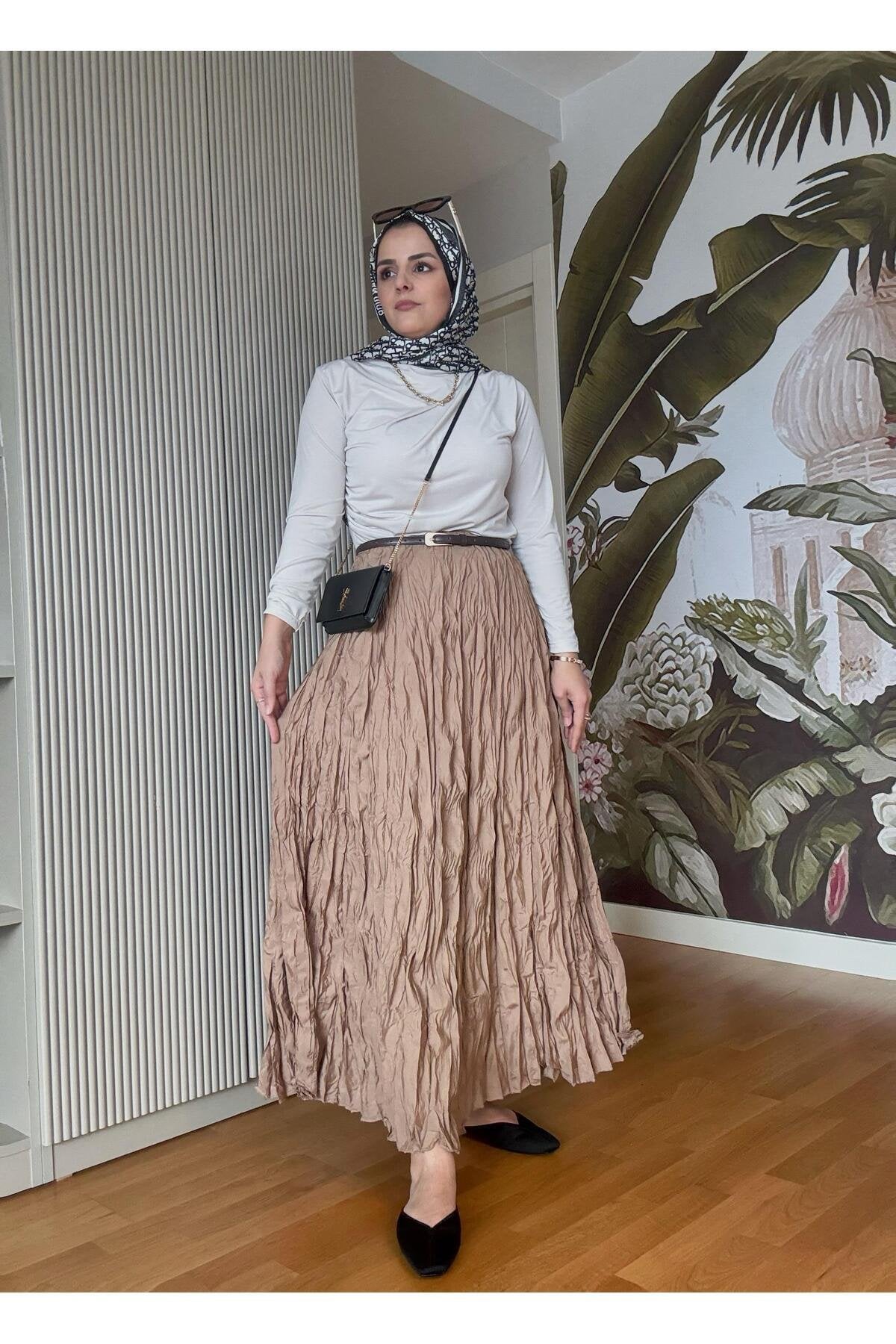 Kırışık Kumaşlı Etekli Takım Lacivert