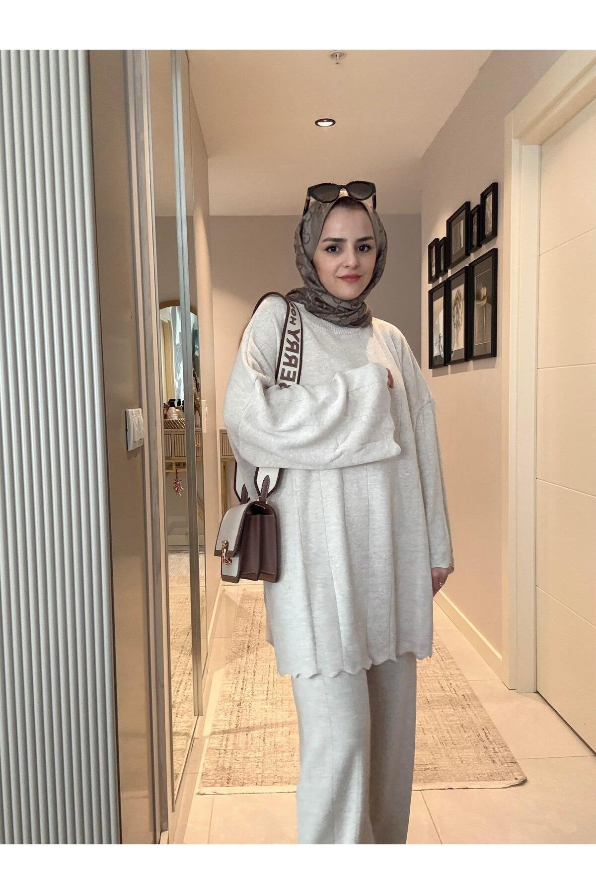 Fitilli Kolyeli Günlük Triko Ikili Takım Bordo