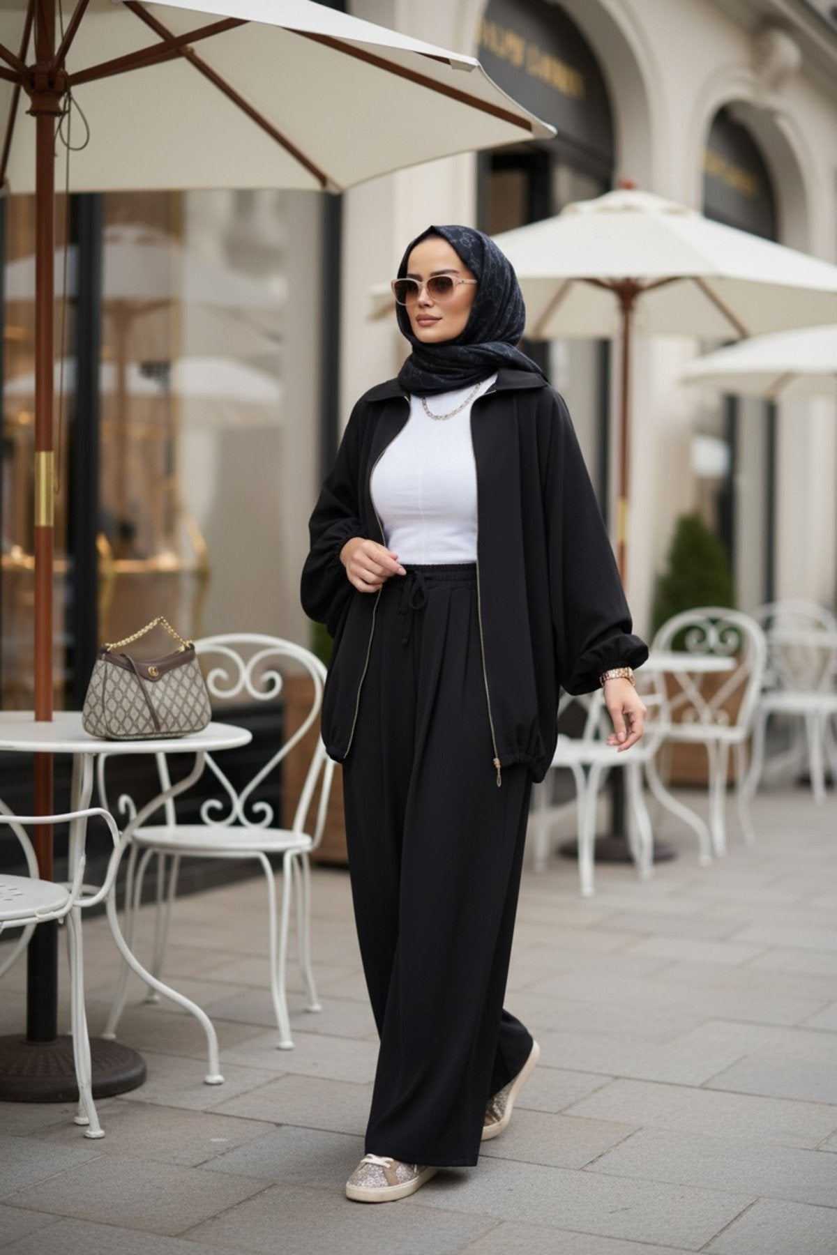 Eleganza Palazzo Fermuarlı İkili Takım – Mevsimlik -36-50 Beden Siyah