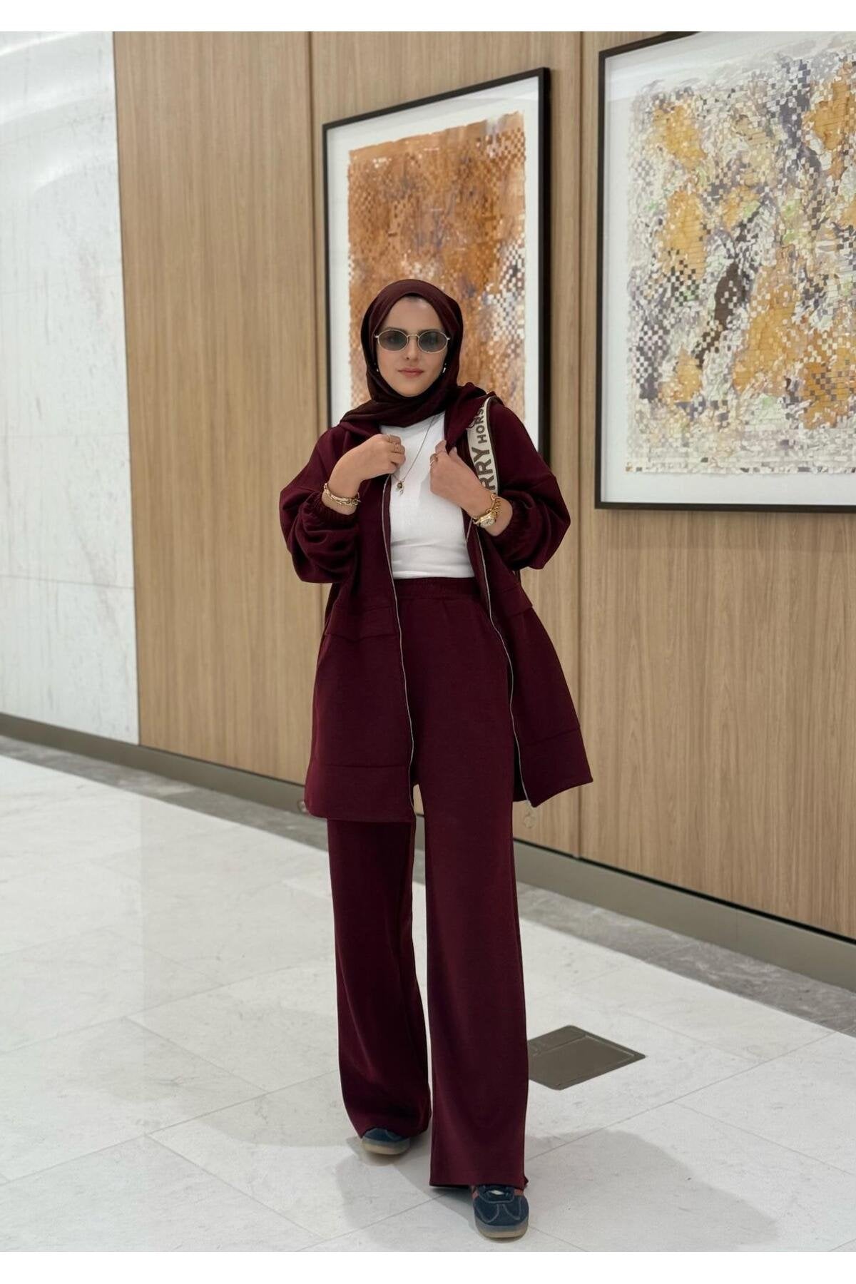 Velvet Modal Kapşonlu İkili Tesettür Takım Acıkahve