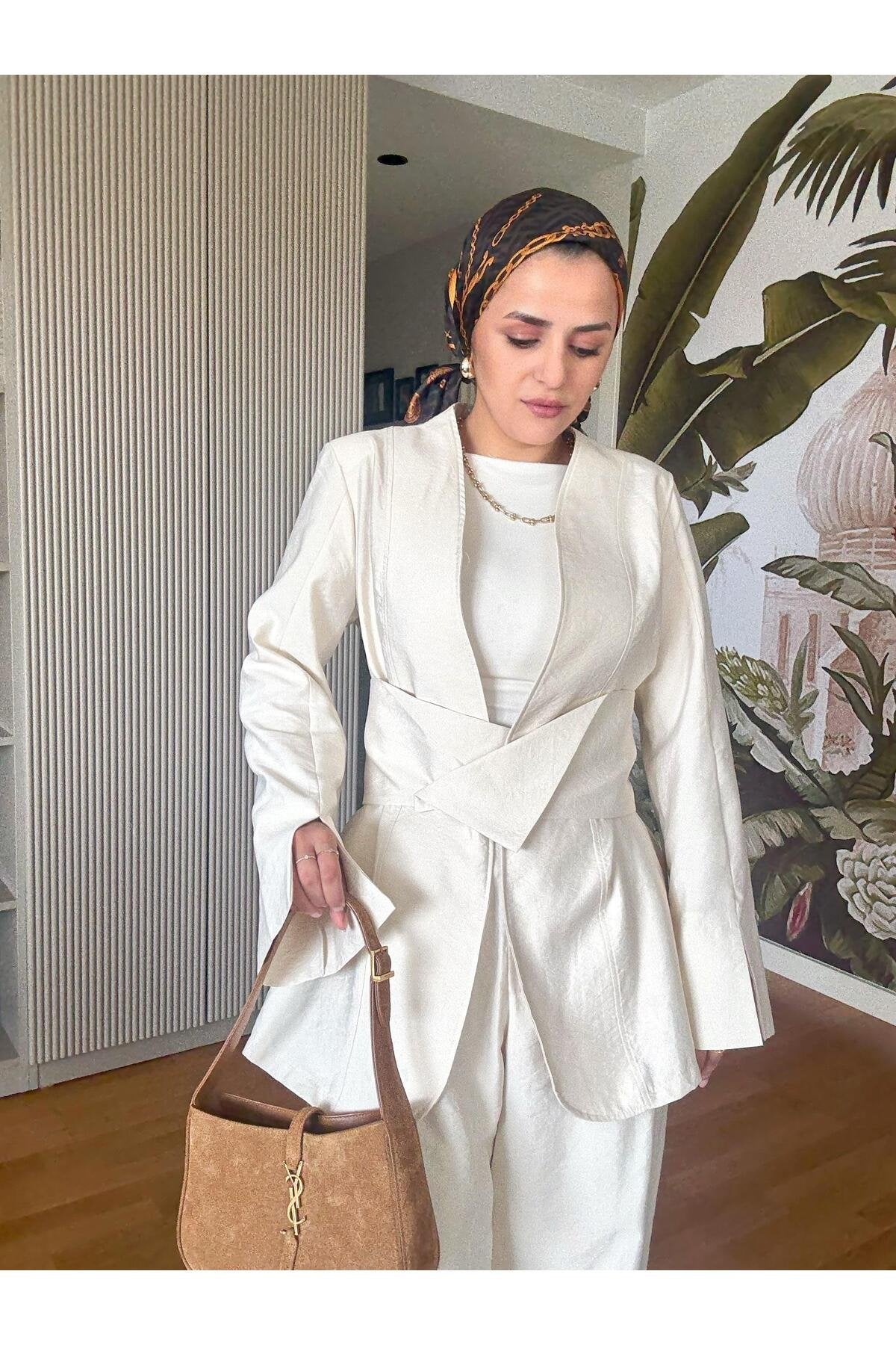Moila İthal Dokuma Kumaş Ceket +Palazzo Pantolon Takım Bordo