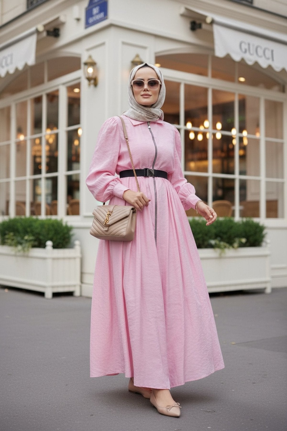 Fermuarlı Pamuklu Tesettür Elbise | Yazlık Günlük ve Özel Gün Elbisesi | Pembe